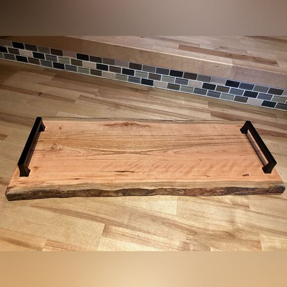 Tray/ charcuterie board combo, cherry wood, 8 1/2 x 21 x 2 1/2“ tall, live edge - Picture 2 of 5